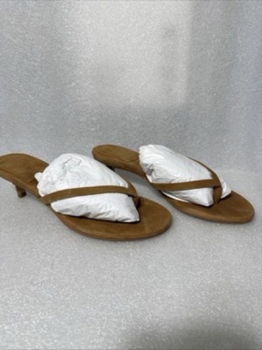 Anthropologie Tan Thong Kitten Heel Sandals